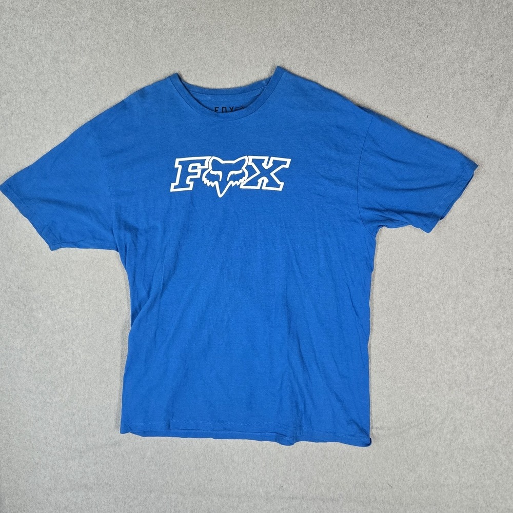 FOX Men Shirt XL Blue Activewear Big Center Logo Short Sleeve Regular Fit